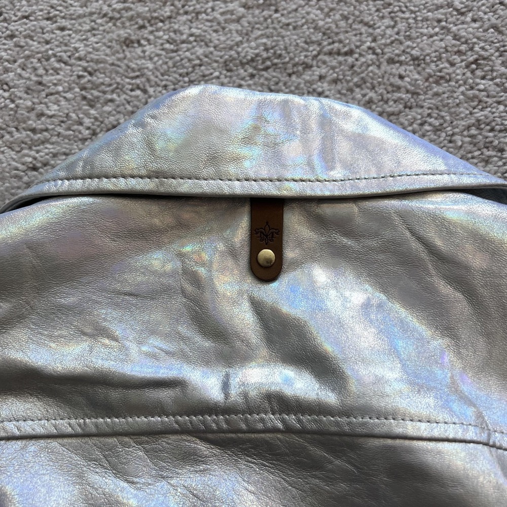 Mackage Moto Biker Jacket Silver Metallic Lambskin Leather Womens Small Zip - Picture 6 of 16